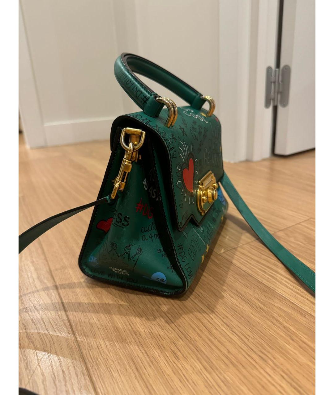 DOLCE&GABBANA Зеленая кожаная сумка с короткими ручками, фото 2