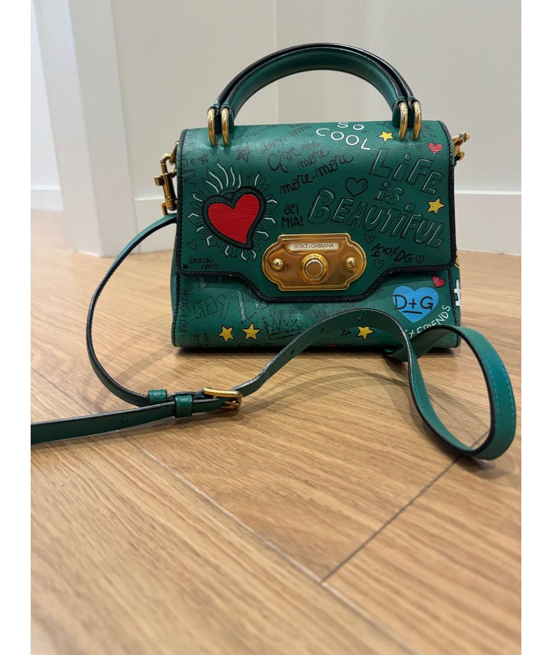 DOLCE&GABBANA Зеленая кожаная сумка с короткими ручками, фото 9