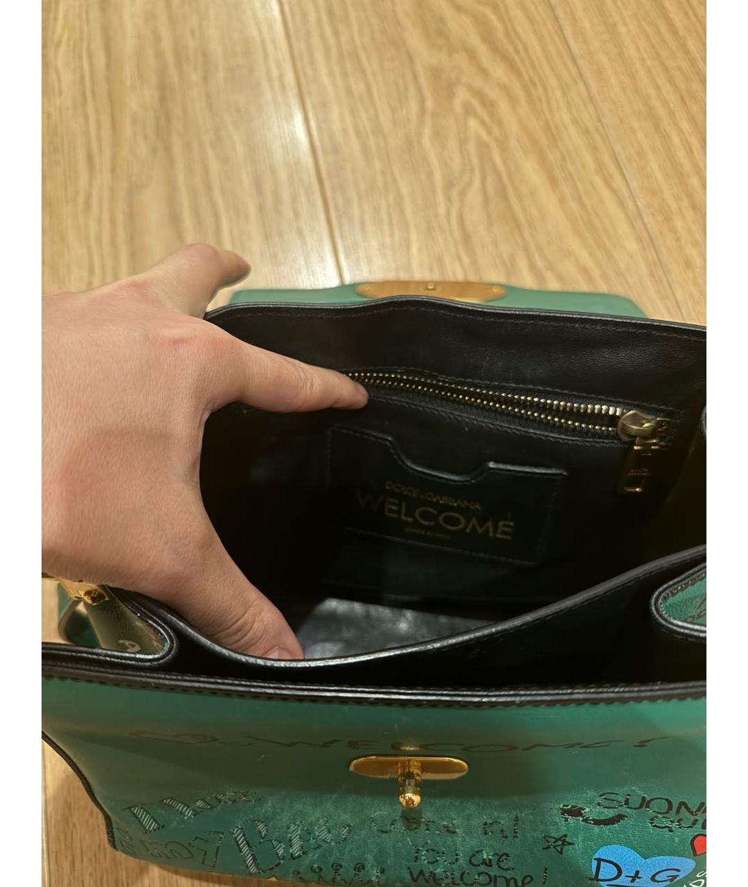 DOLCE&GABBANA Зеленая кожаная сумка с короткими ручками, фото 6