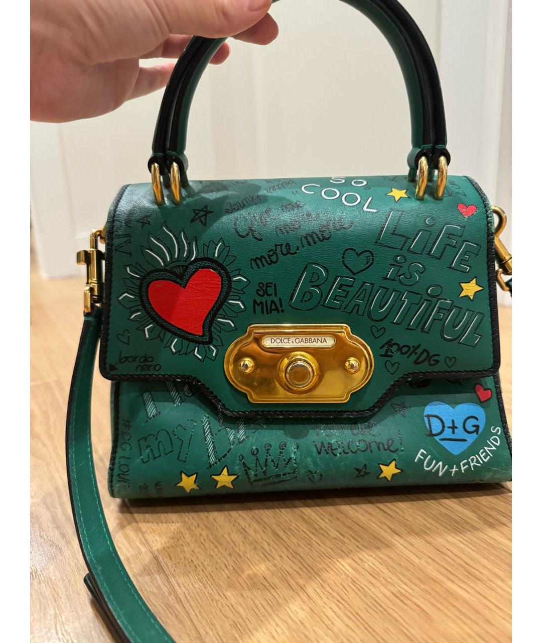 DOLCE&GABBANA Зеленая кожаная сумка с короткими ручками, фото 8