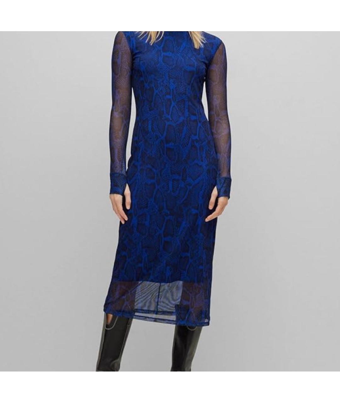 HUGO BOSS Темно-синее полиэстеровое коктейльное платье, фото 4