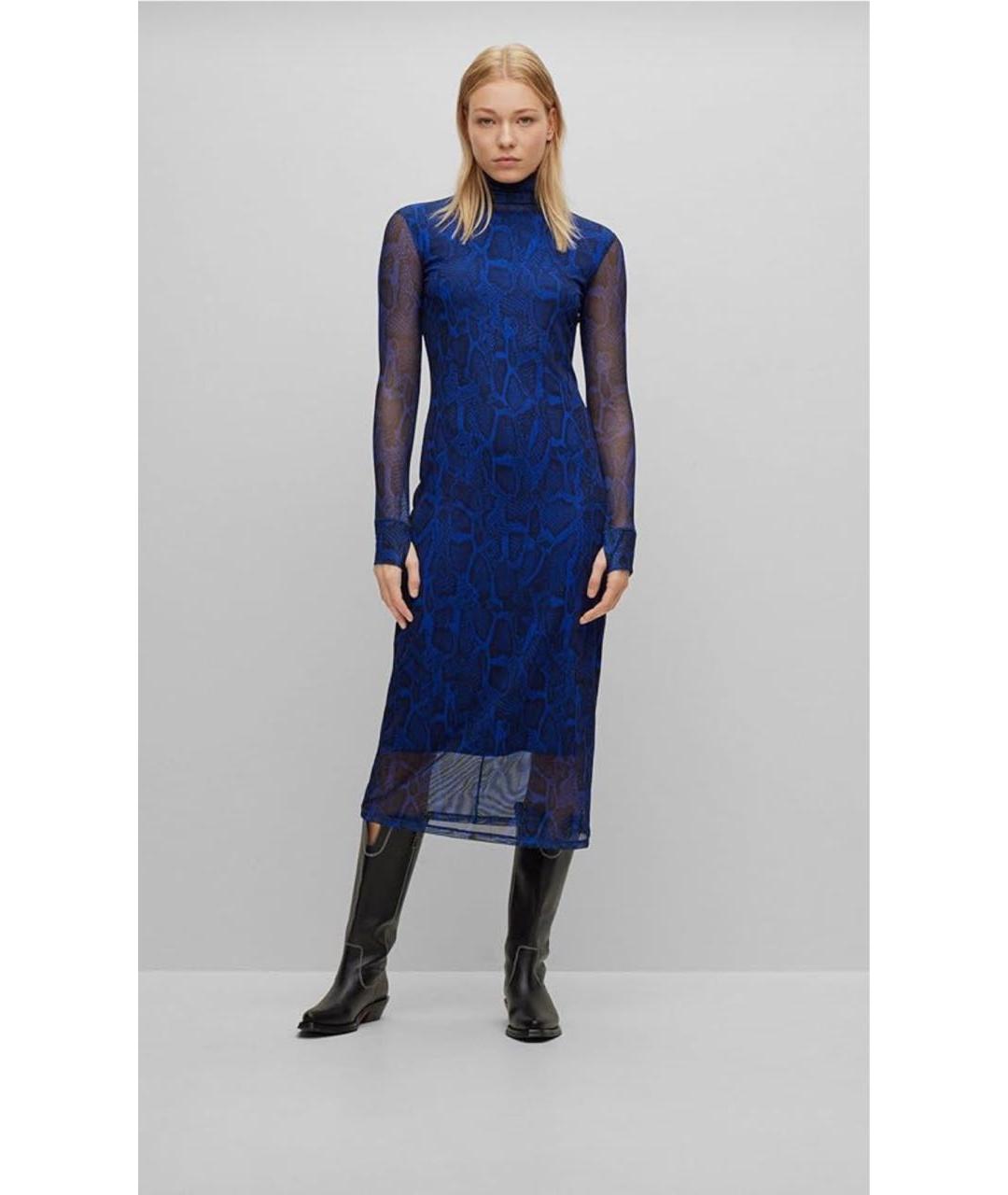 HUGO BOSS Темно-синее полиэстеровое коктейльное платье, фото 6