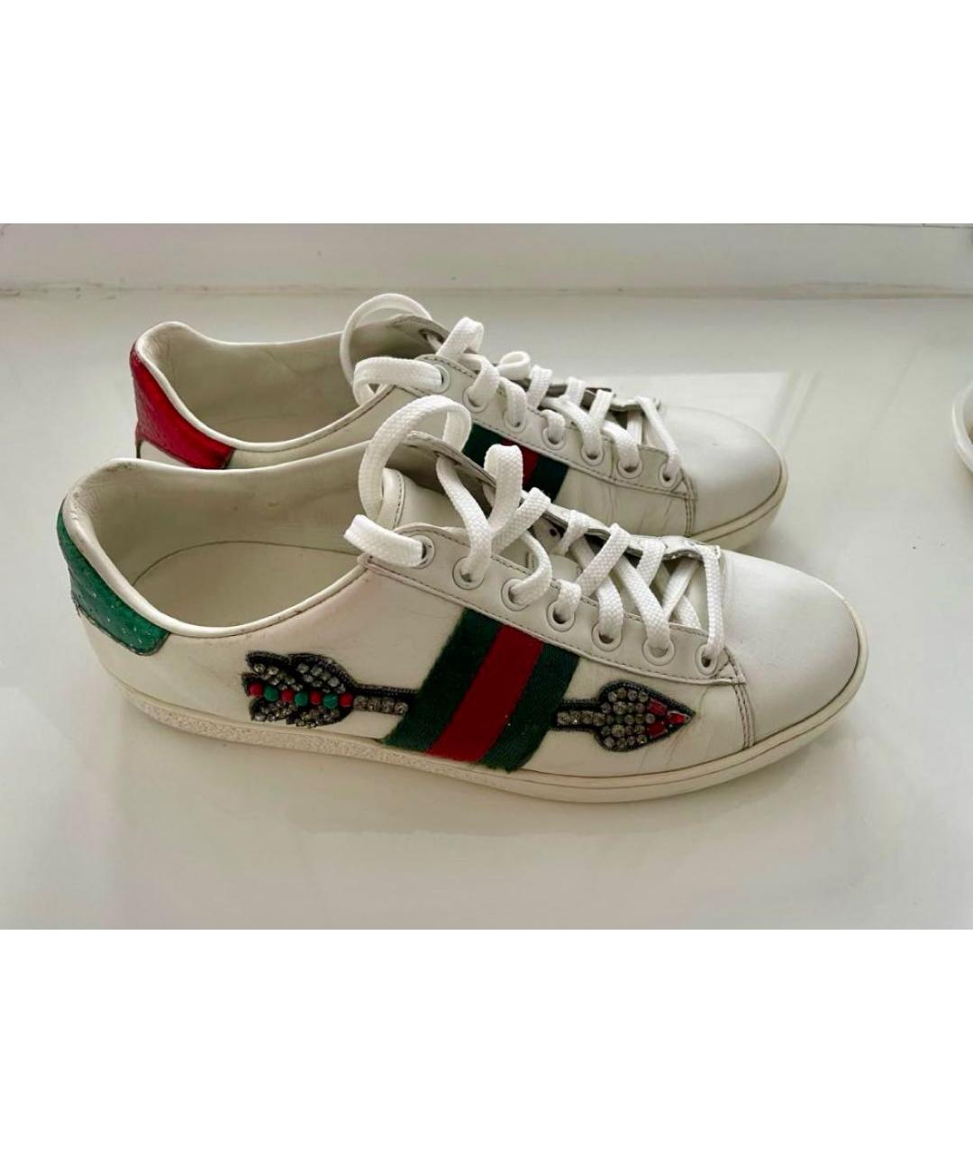 GUCCI Белые кожаные кеды, фото 4