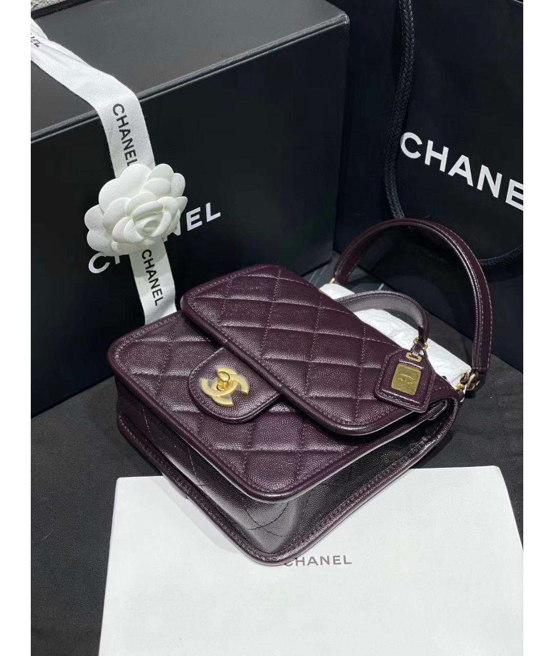 CHANEL Фиолетовая кожаная сумка с короткими ручками, фото 5