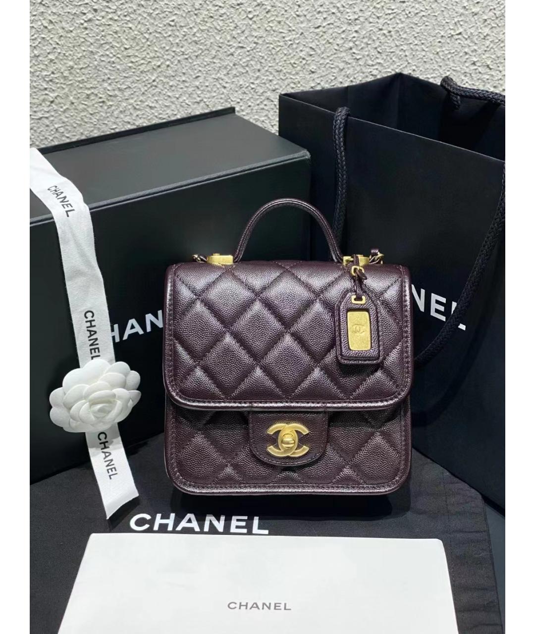 CHANEL Фиолетовая кожаная сумка с короткими ручками, фото 10