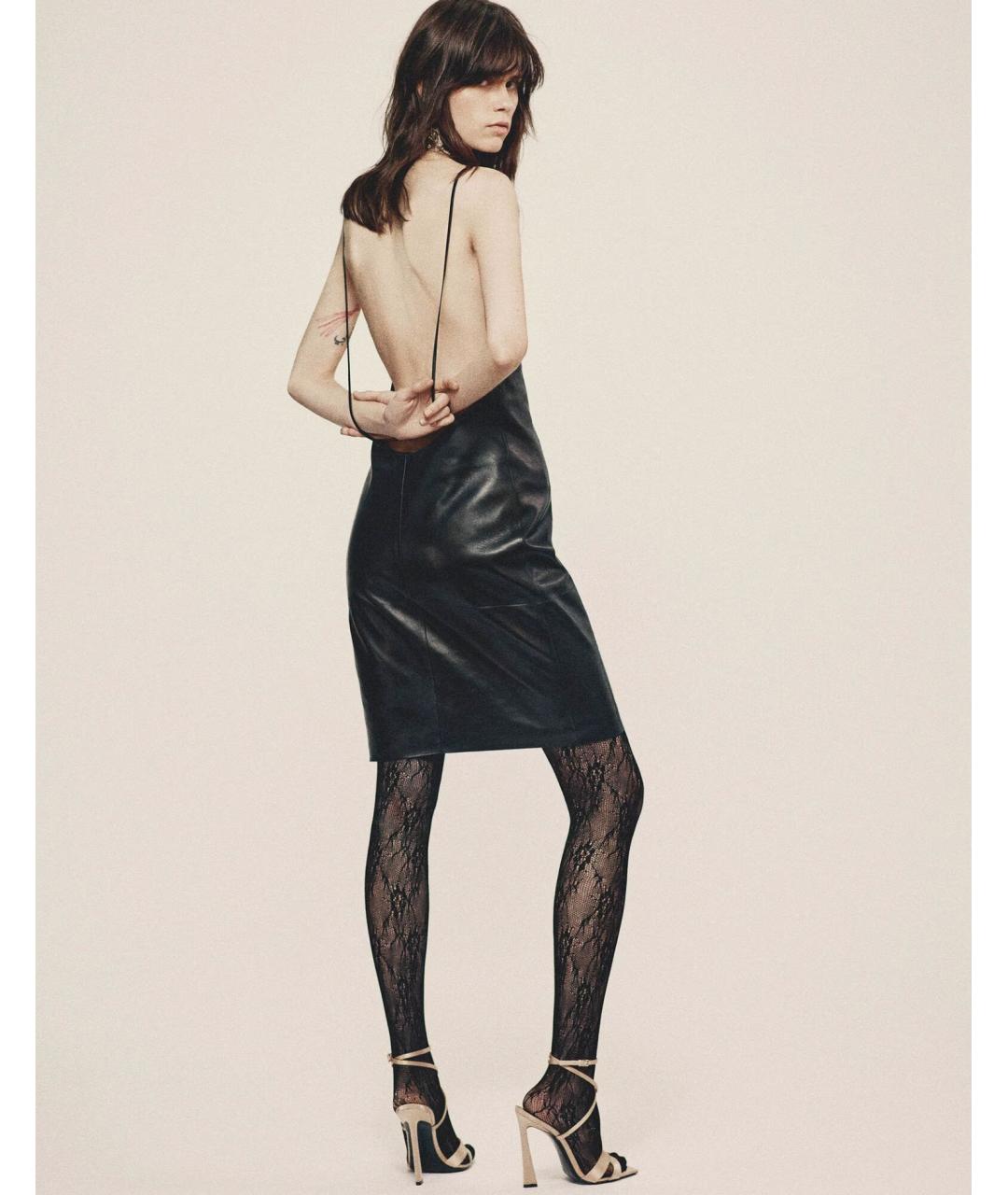 SAINT LAURENT Черное кожаное коктейльное платье, фото 2