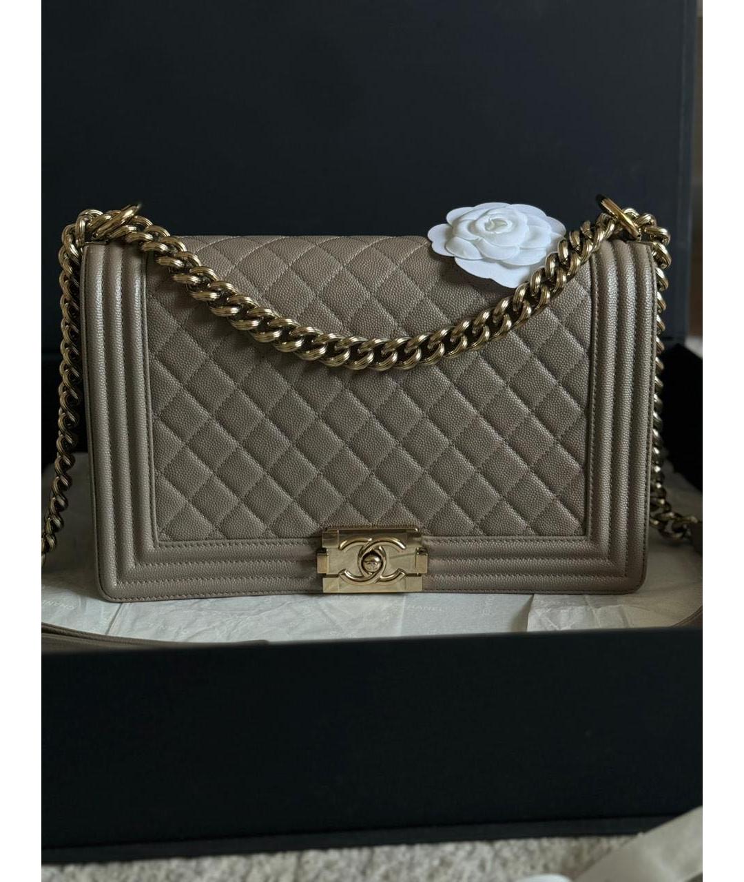 CHANEL Бежевая кожаная сумка через плечо, фото 9