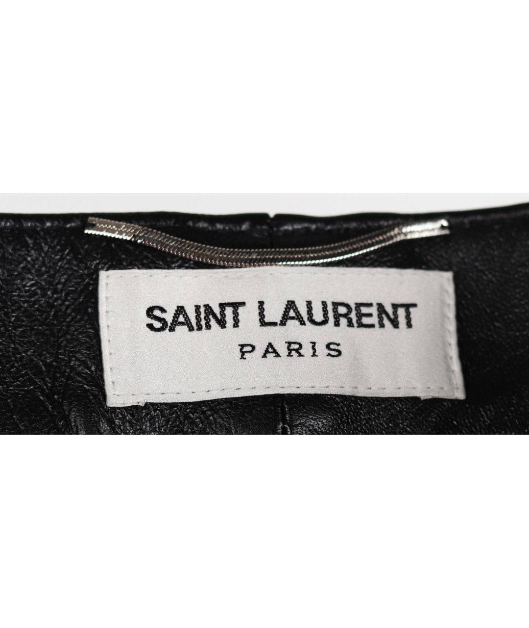 SAINT LAURENT Черные кожаные классические брюки, фото 4