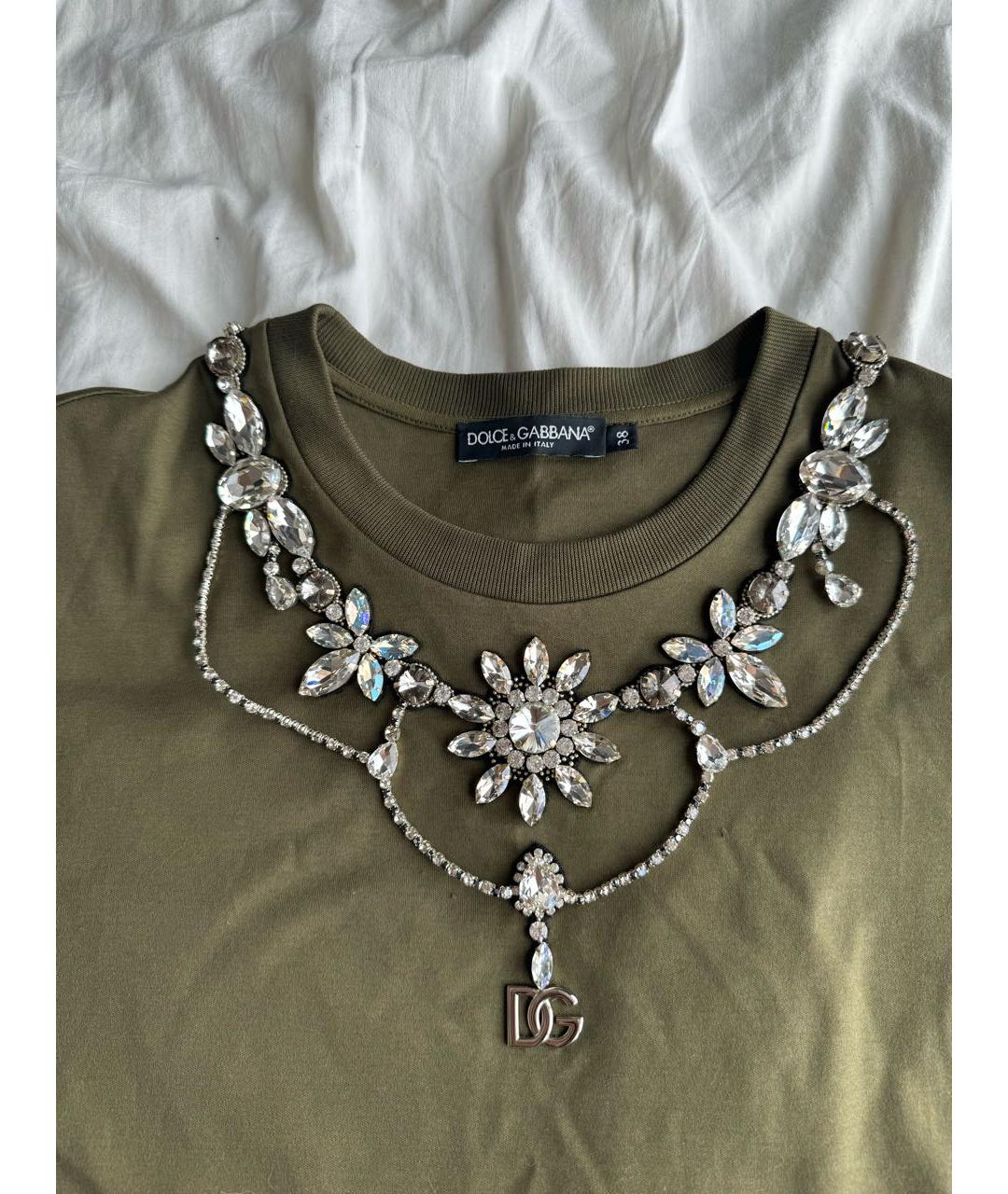 DOLCE&GABBANA Хаки хлопковая футболка, фото 2