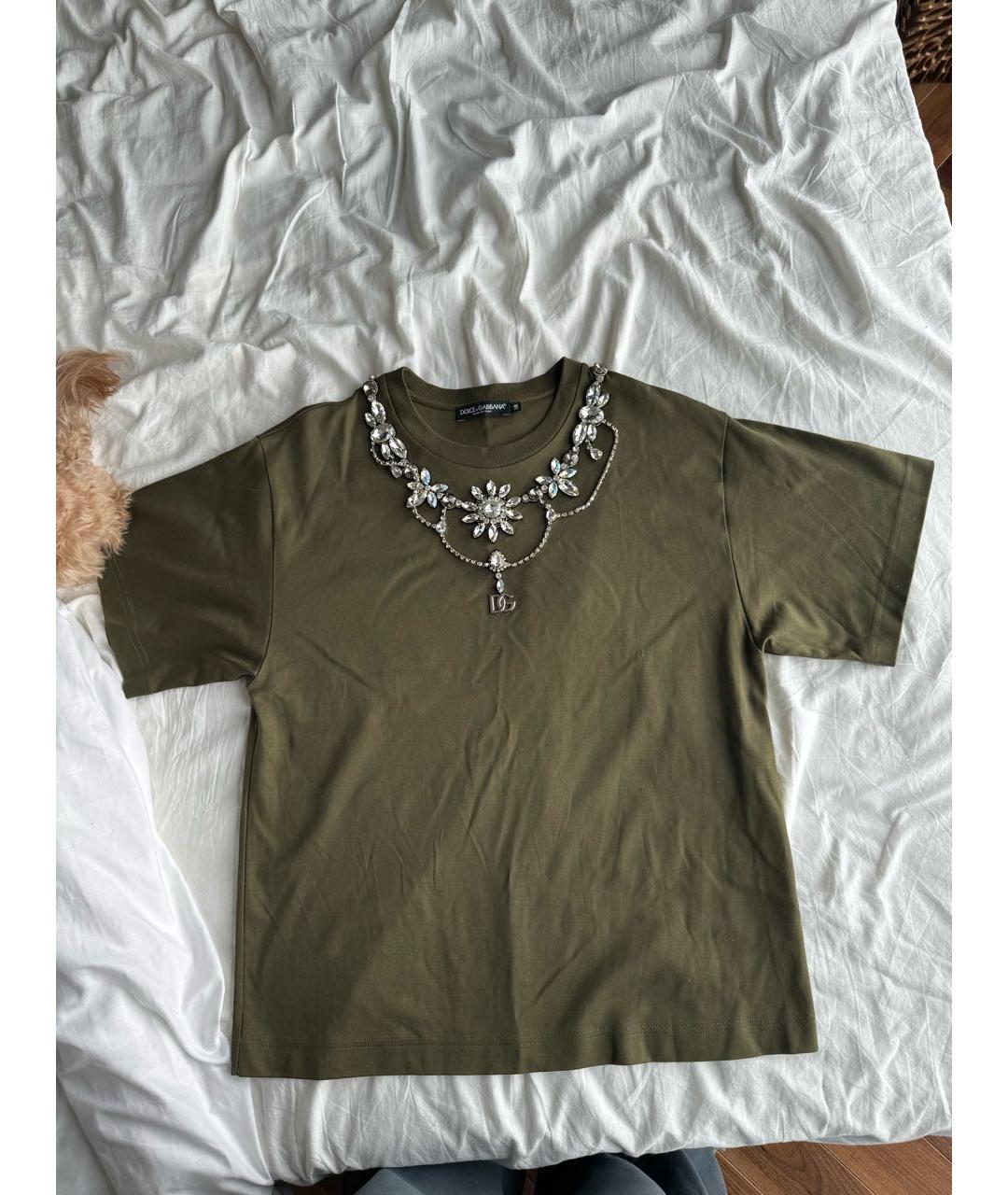DOLCE&GABBANA Хаки хлопковая футболка, фото 6