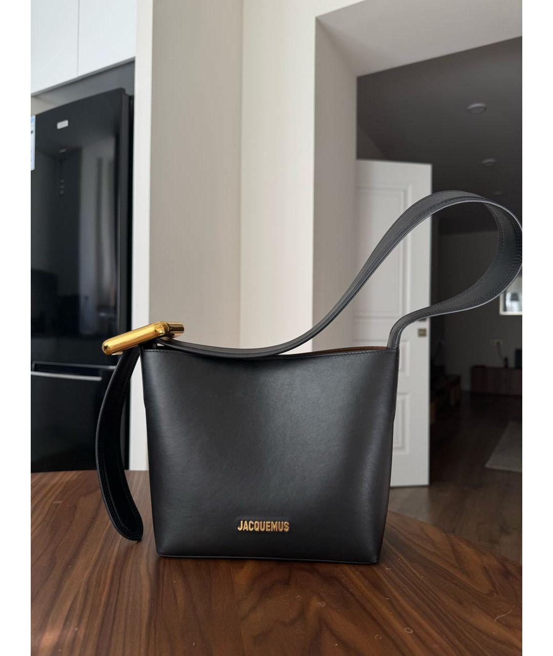 JACQUEMUS Черная кожаная сумка через плечо, фото 5