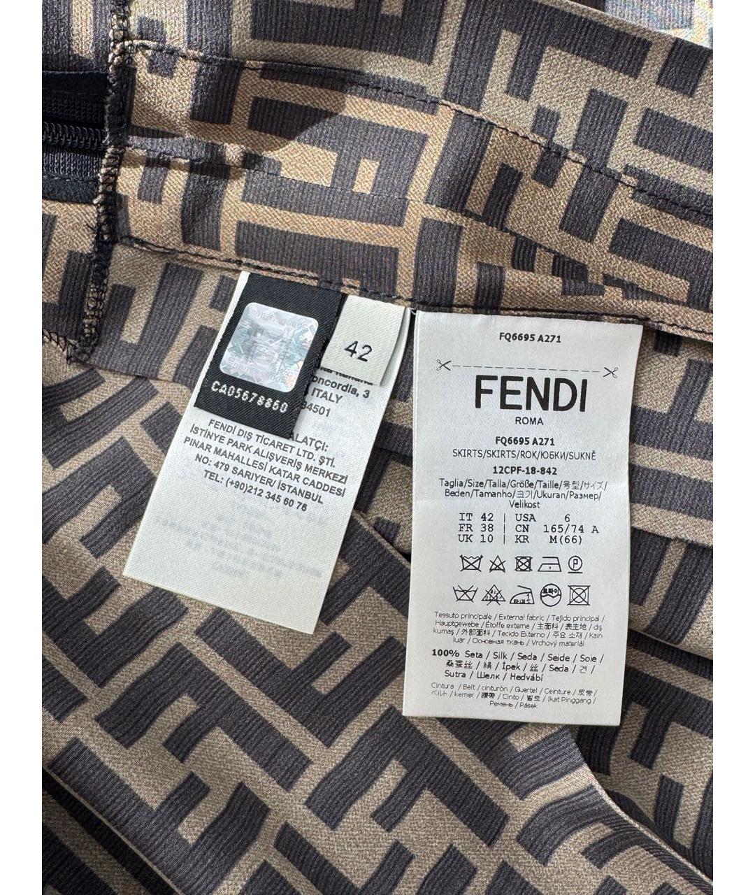 FENDI Коричневая шелковая юбка миди, фото 4