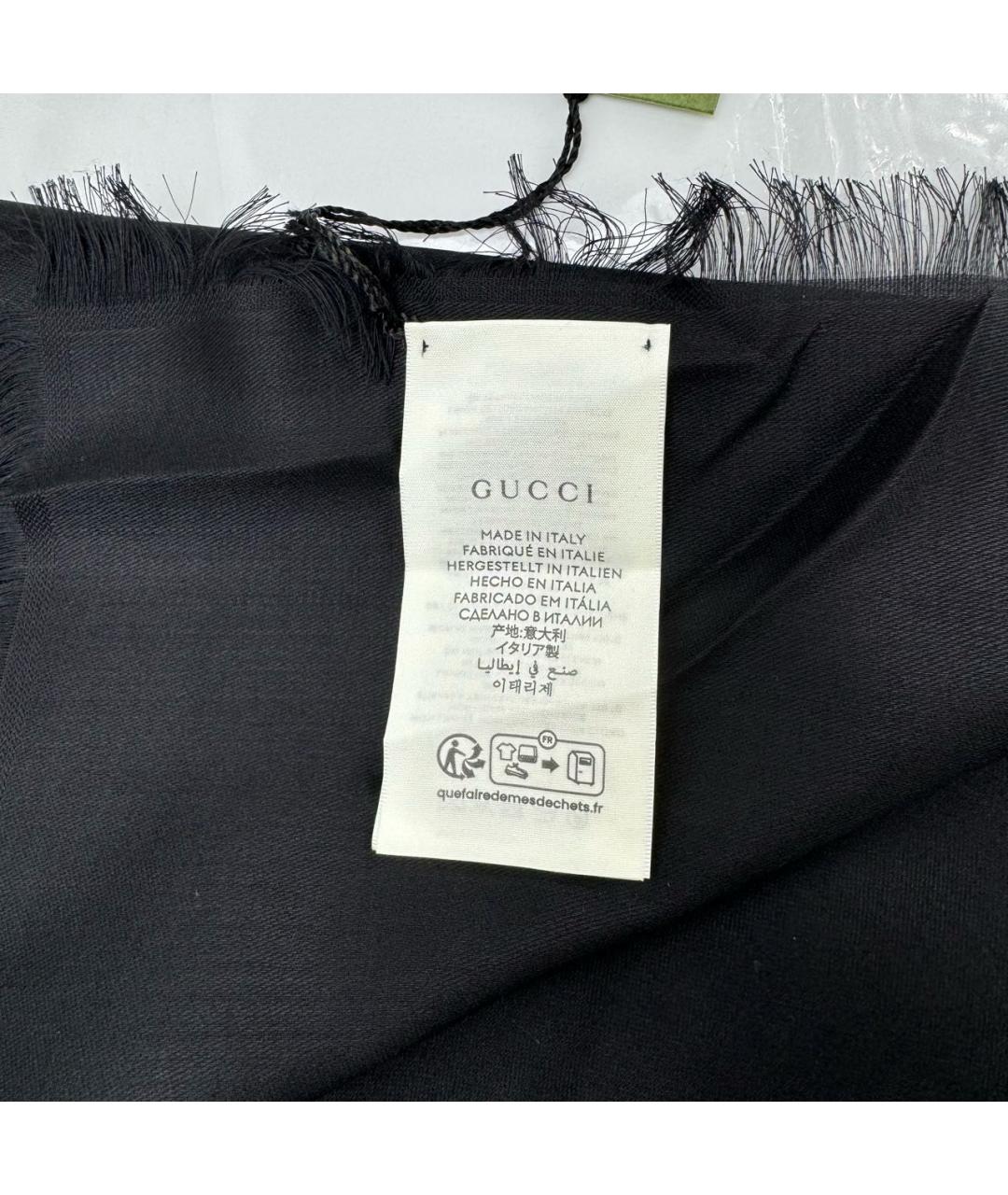 GUCCI Черный шерстяной платок, фото 3