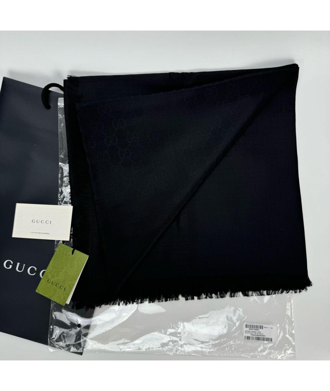 GUCCI Черный шерстяной платок, фото 8