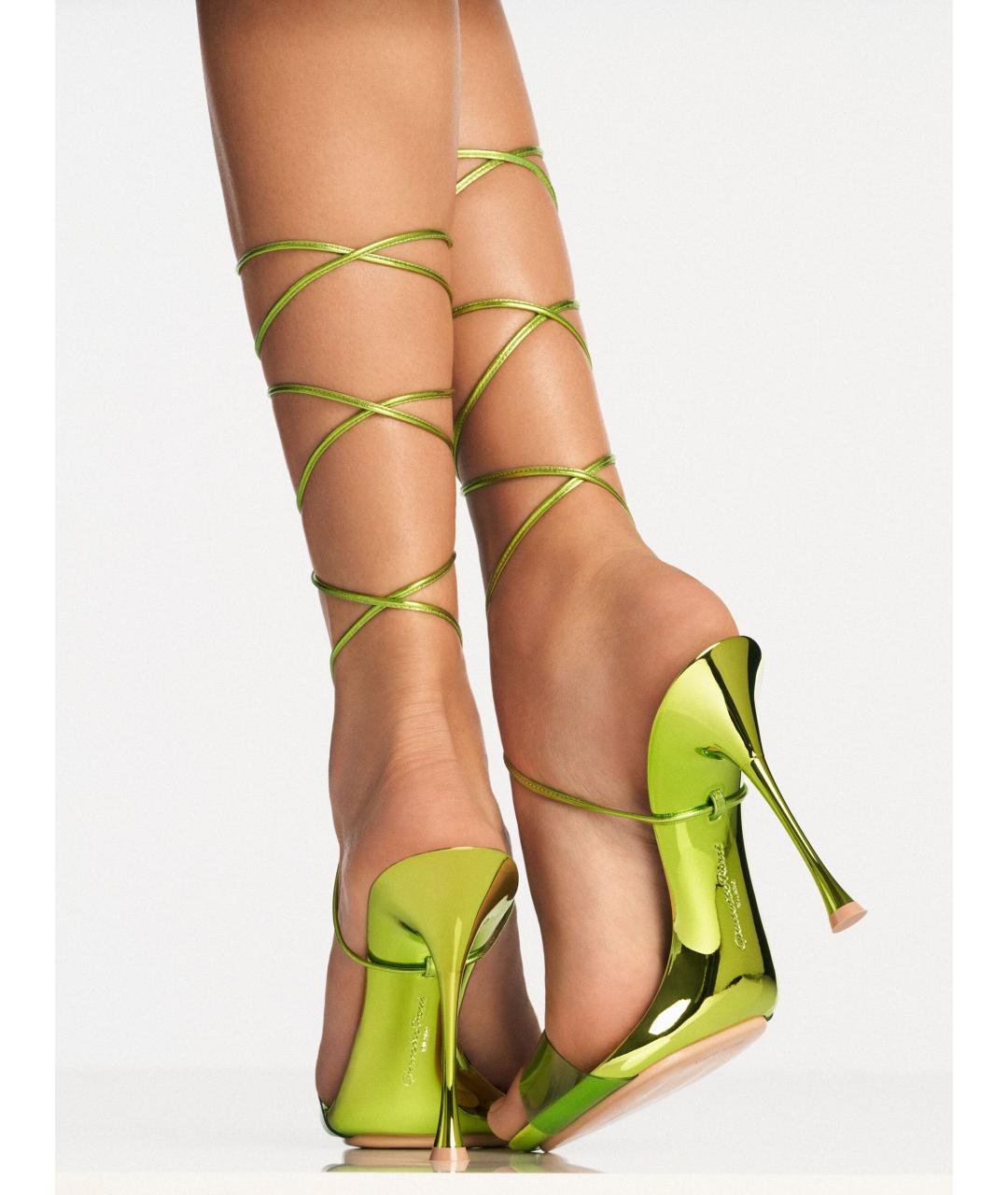 GIANVITO ROSSI Зеленые кожаные босоножки, фото 5