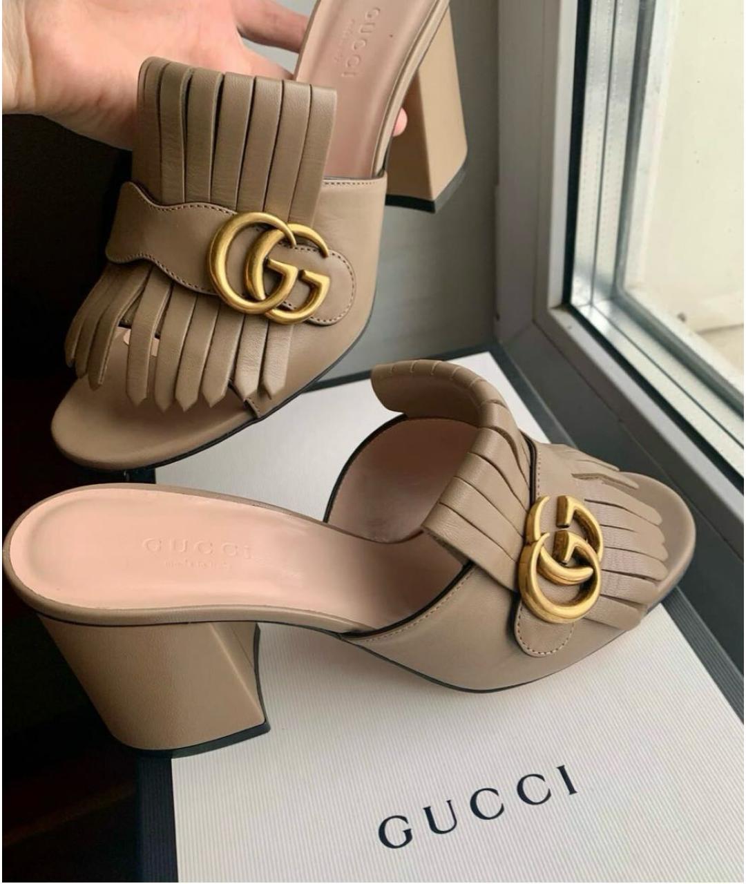 GUCCI Бежевые кожаные мюли, фото 3