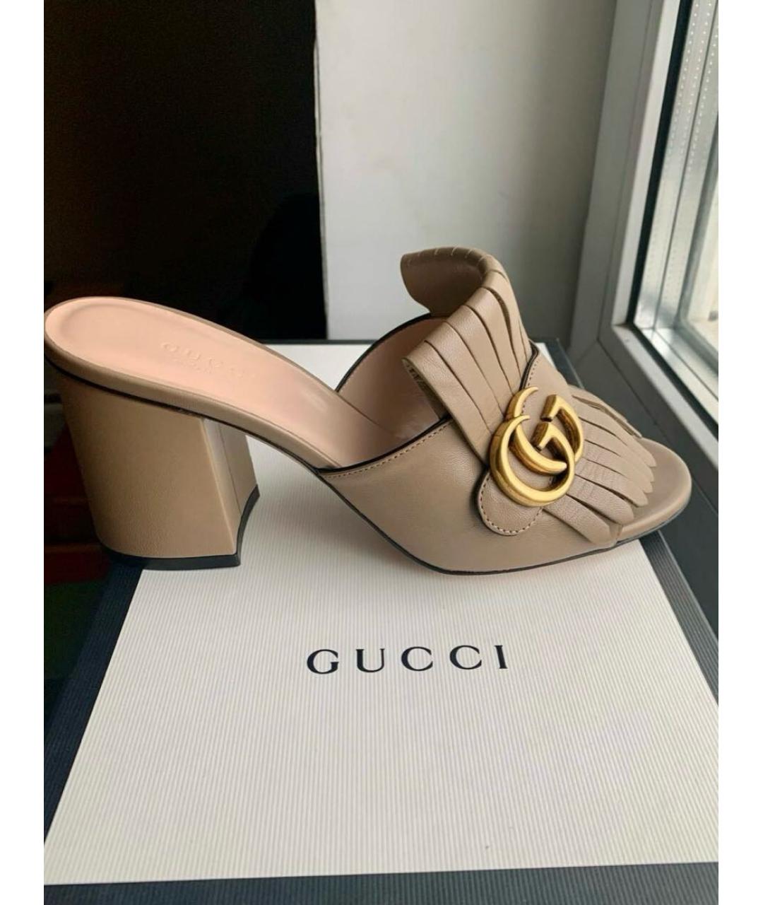 GUCCI Бежевые кожаные мюли, фото 9