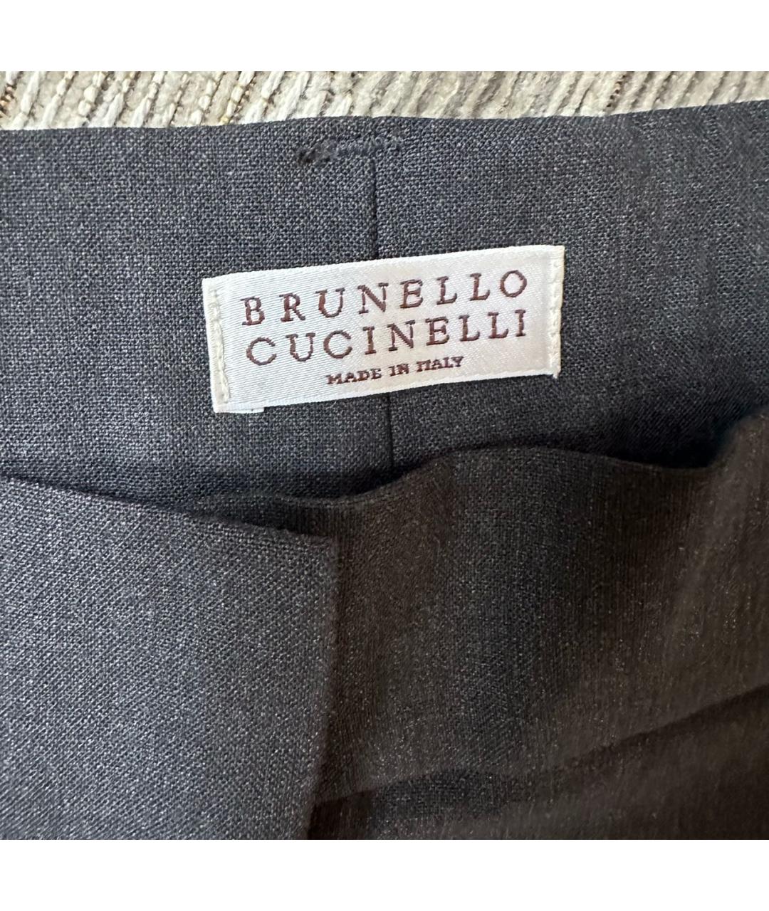 BRUNELLO CUCINELLI Антрацитовые шерстяные брюки узкие, фото 3