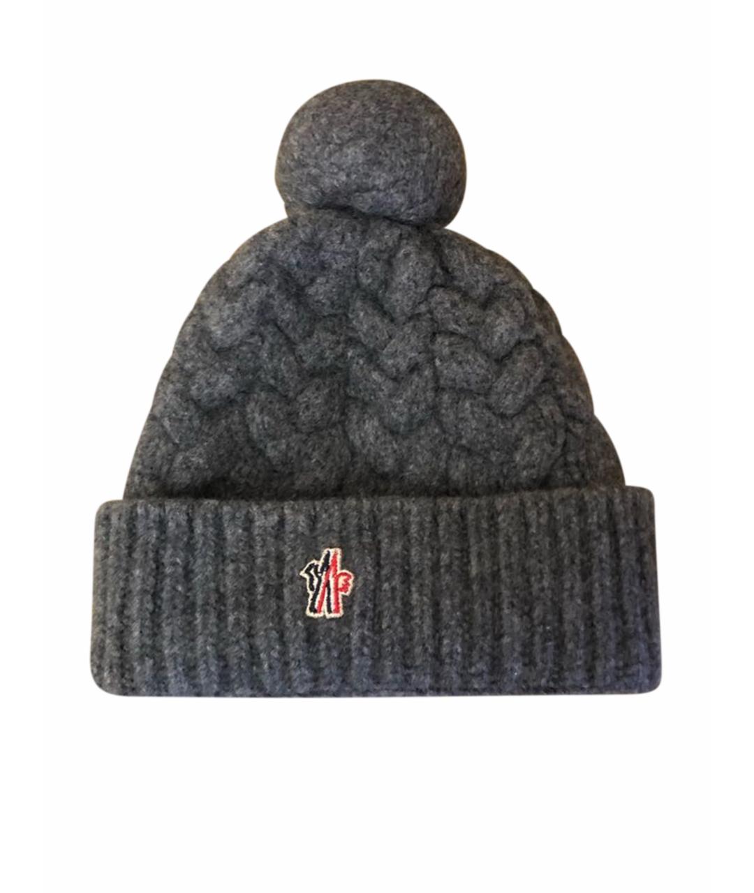 MONCLER Серая шерстяная шапка, фото 1