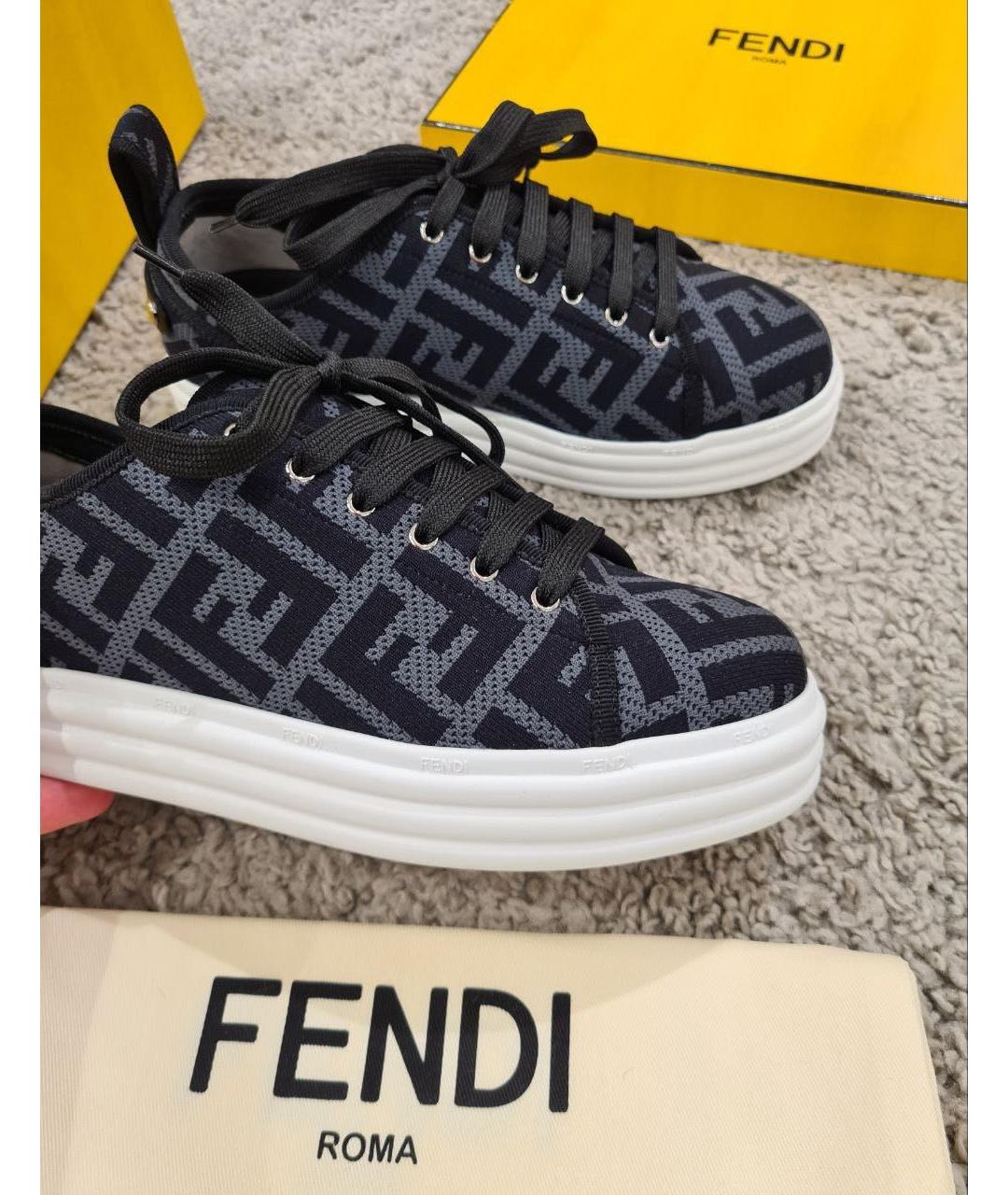 FENDI Черные текстильные кеды, фото 6