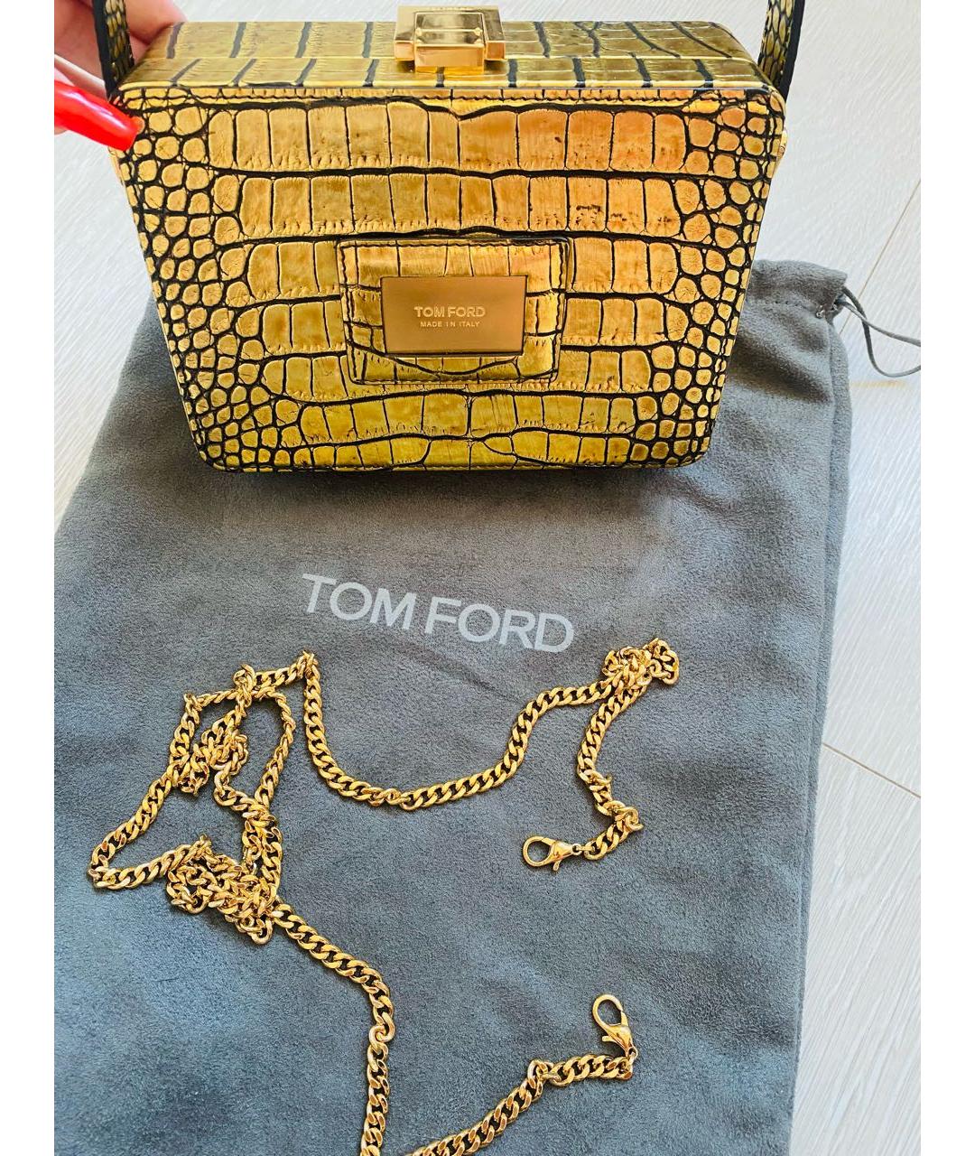 TOM FORD Золотая кожаная сумка с короткими ручками, фото 2