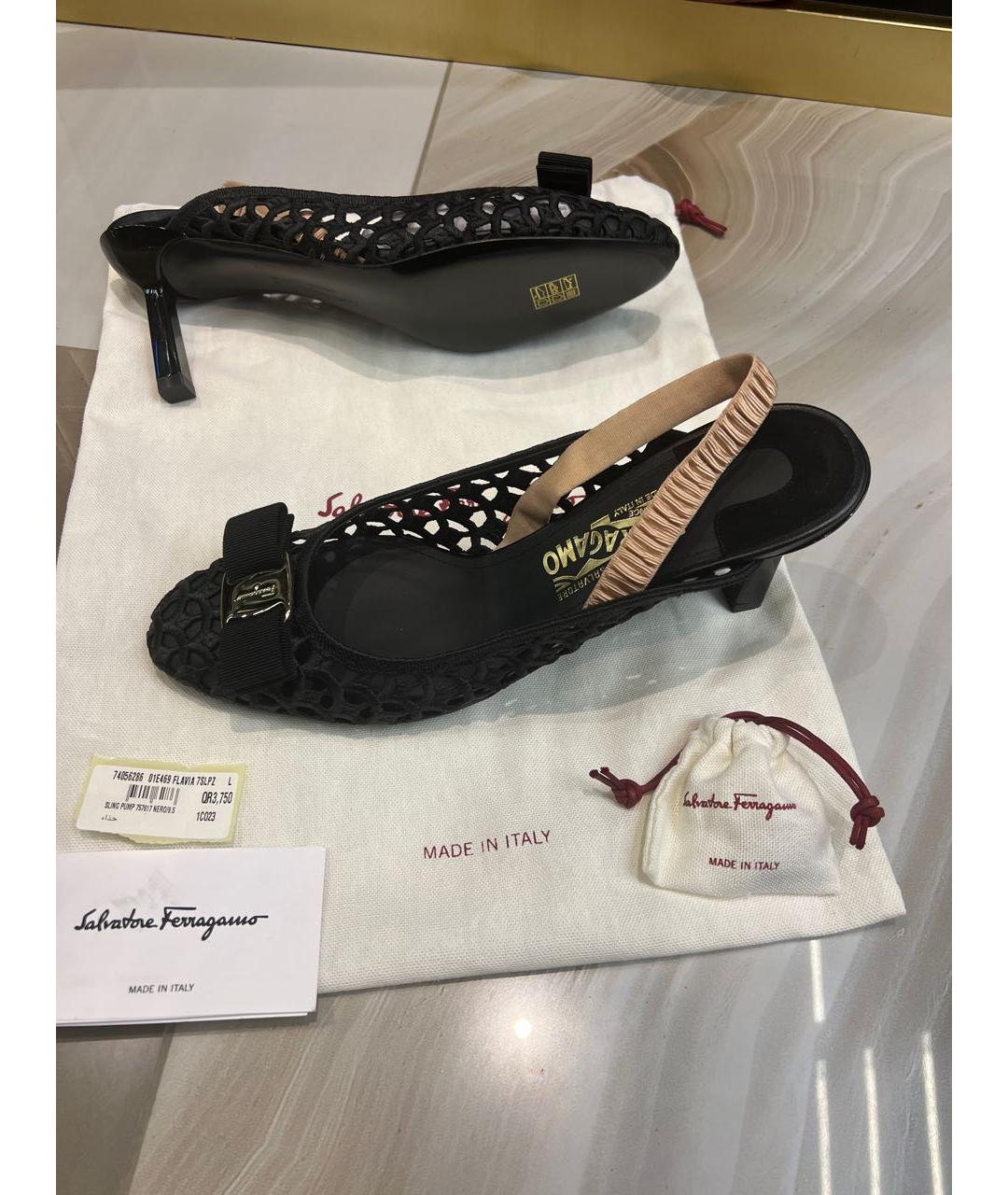 SALVATORE FERRAGAMO Черные текстильные туфли, фото 5