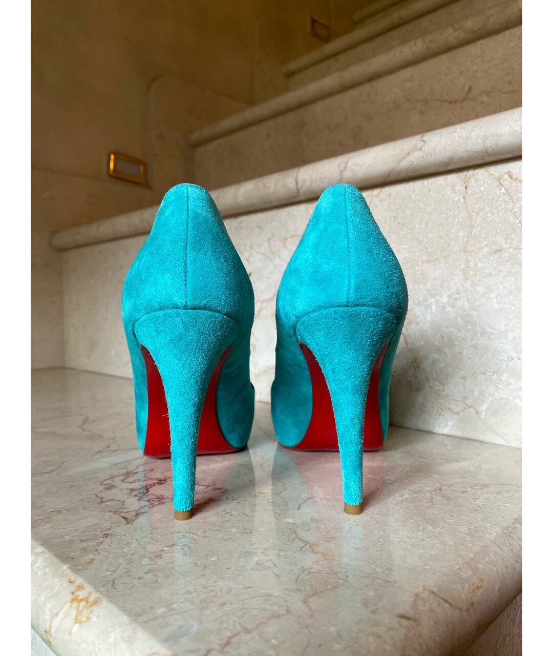 CHRISTIAN LOUBOUTIN Бирюзовые замшевые туфли, фото 4