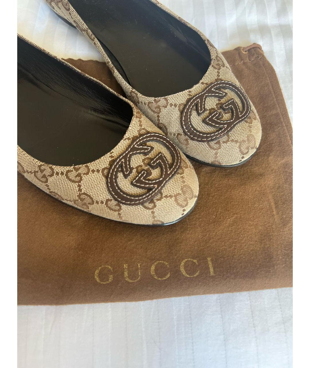 GUCCI Бежевые текстильные балетки, фото 5