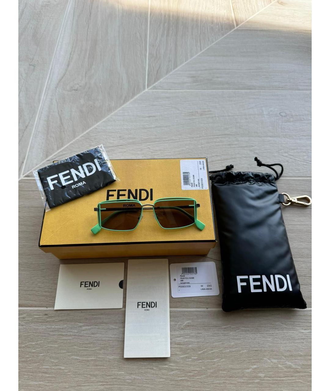 FENDI Салатовые металлические солнцезащитные очки, фото 4