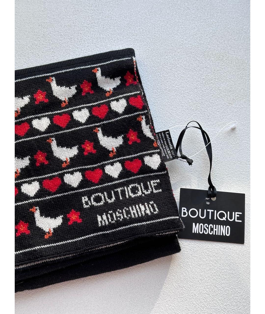 BOUTIQUE MOSCHINO Черный шерстяной шарф, фото 2