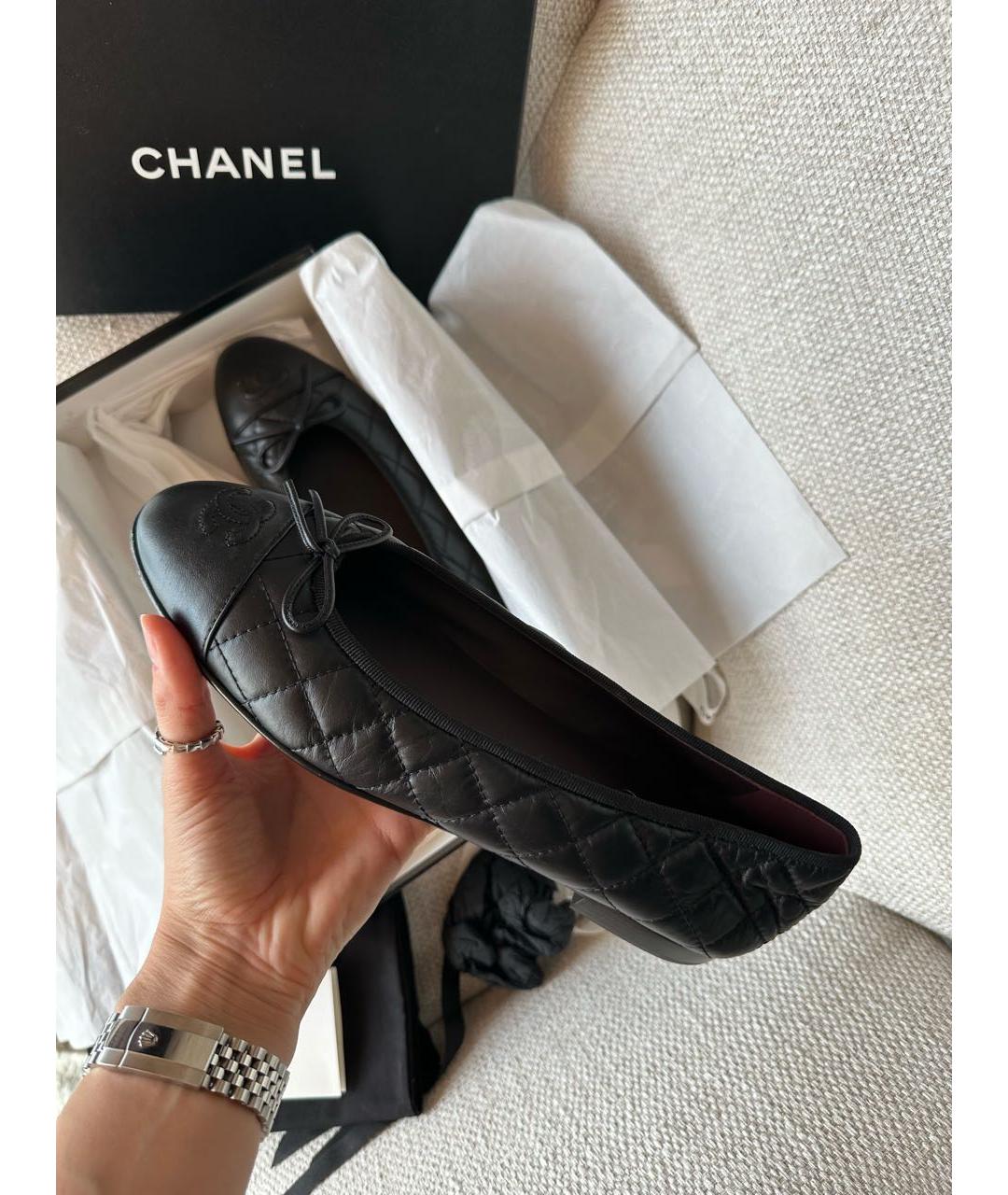 CHANEL Черные кожаные балетки, фото 4