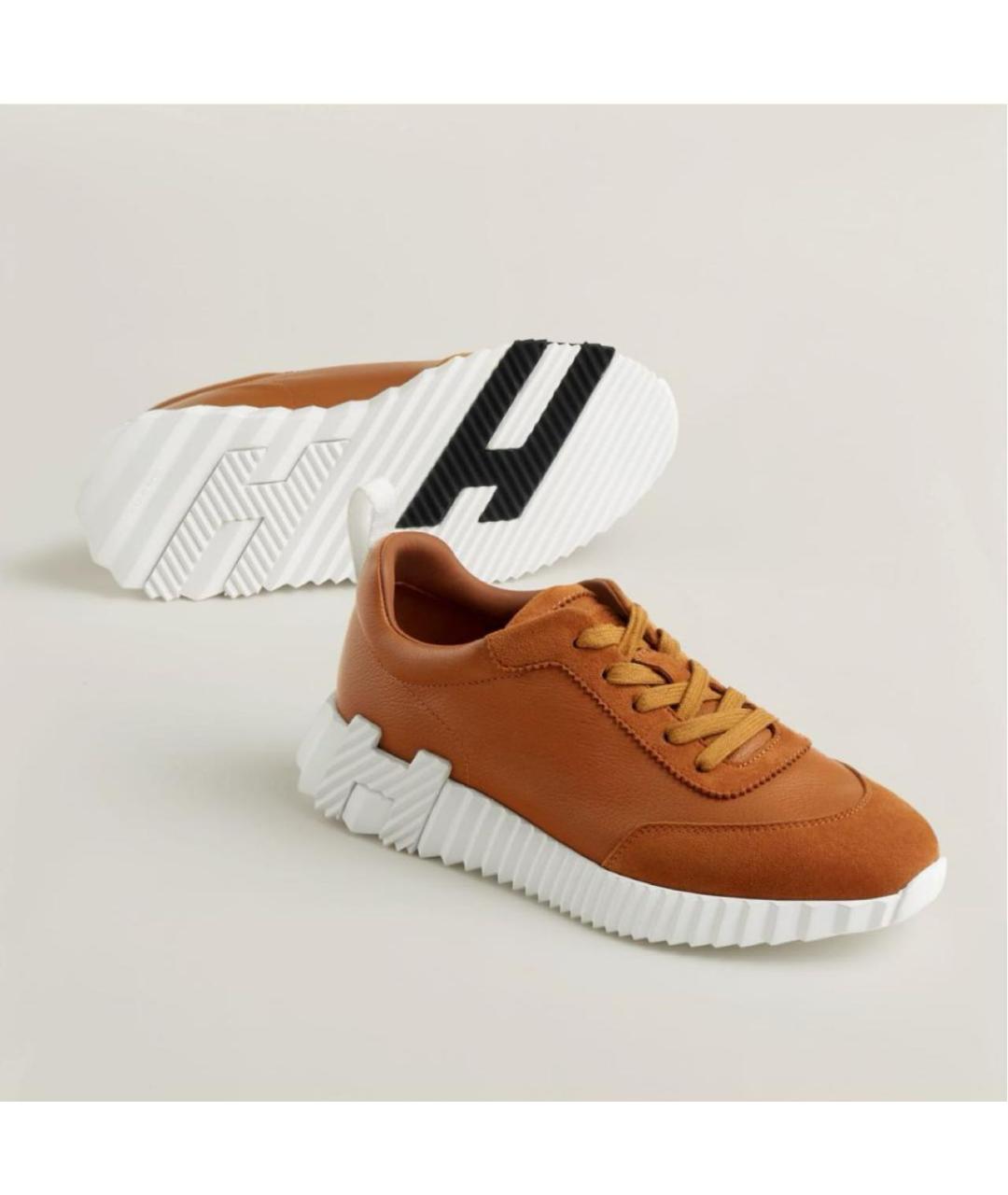 HERMES Коричневые кожаные кроссовки, фото 4