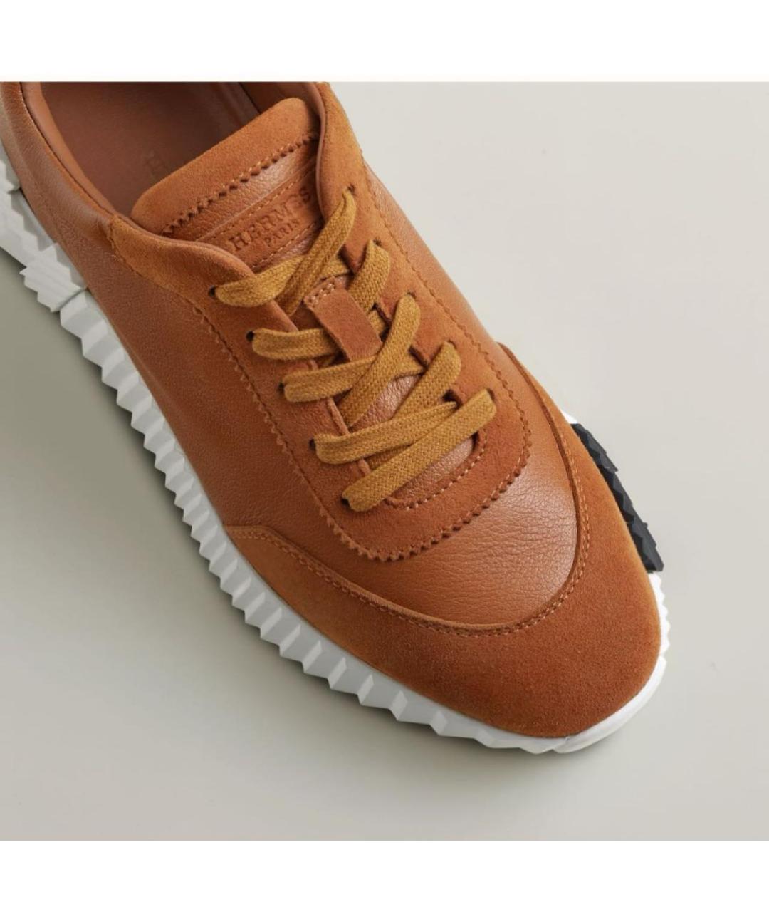 HERMES Коричневые кожаные кроссовки, фото 2