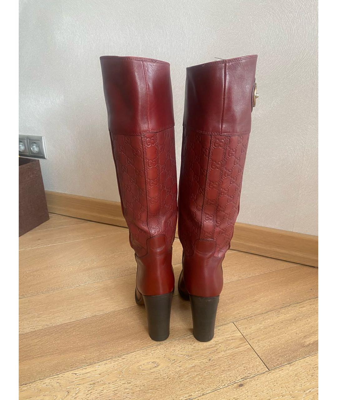 GUCCI Бордовые кожаные сапоги, фото 4