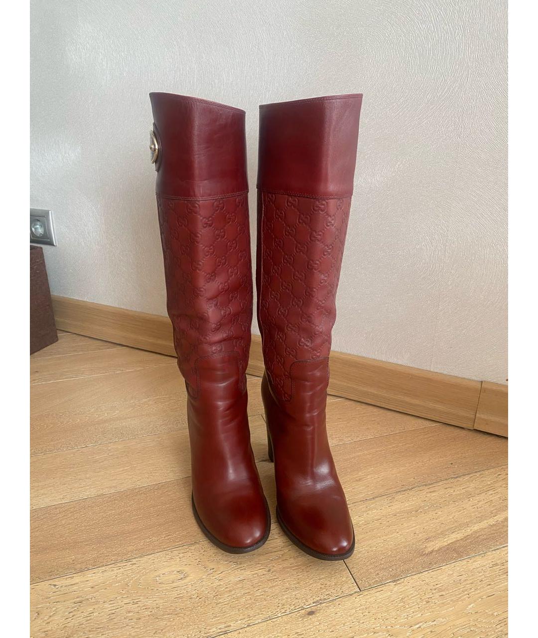 GUCCI Бордовые кожаные сапоги, фото 2
