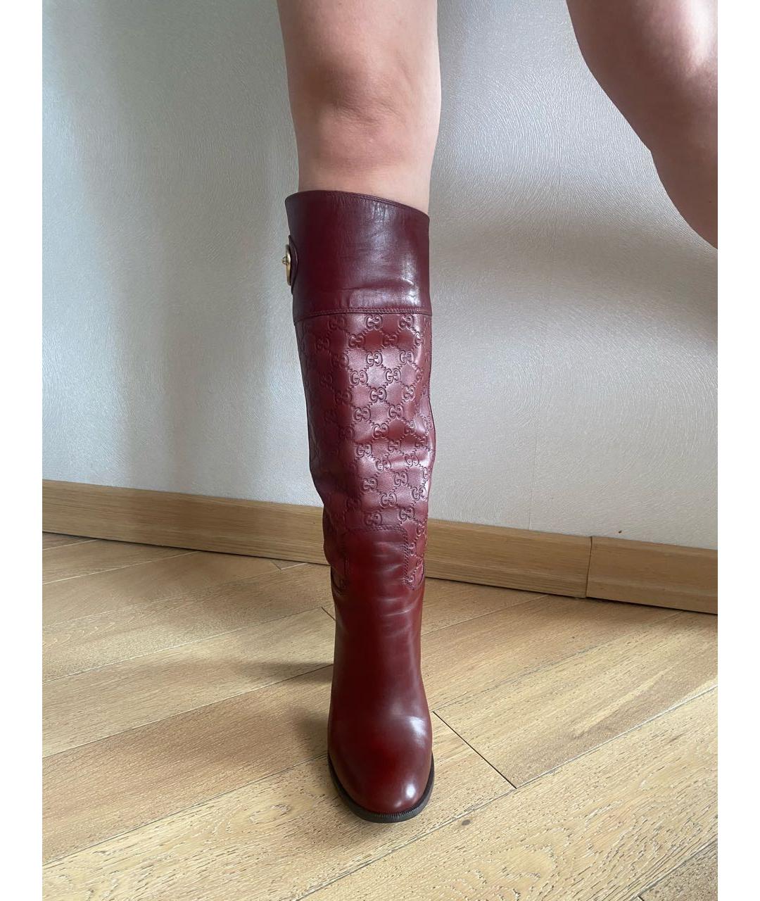GUCCI Бордовые кожаные сапоги, фото 3