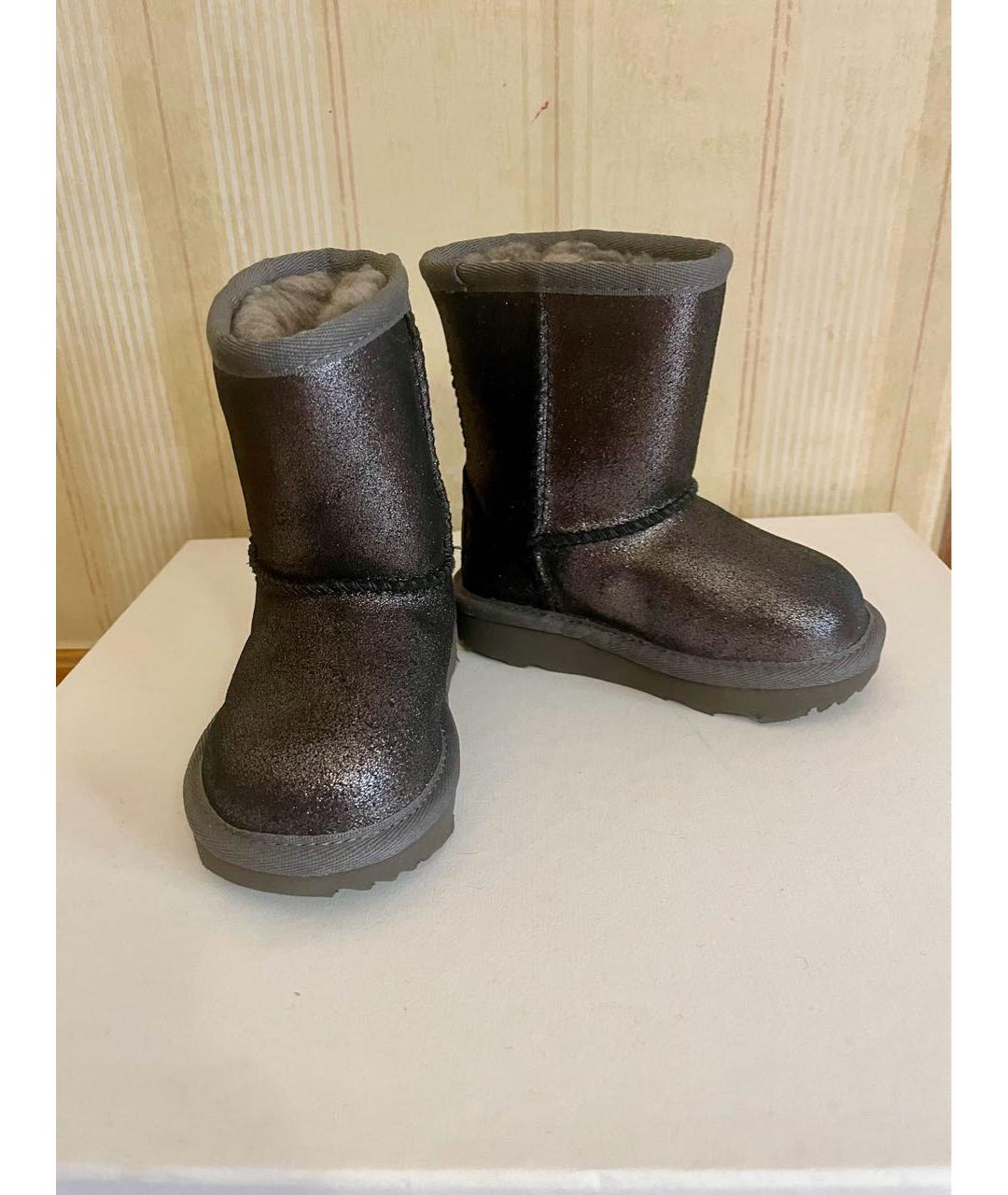 UGG AUSTRALIA KIDS Антрацитовые кожаные сапоги, фото 6