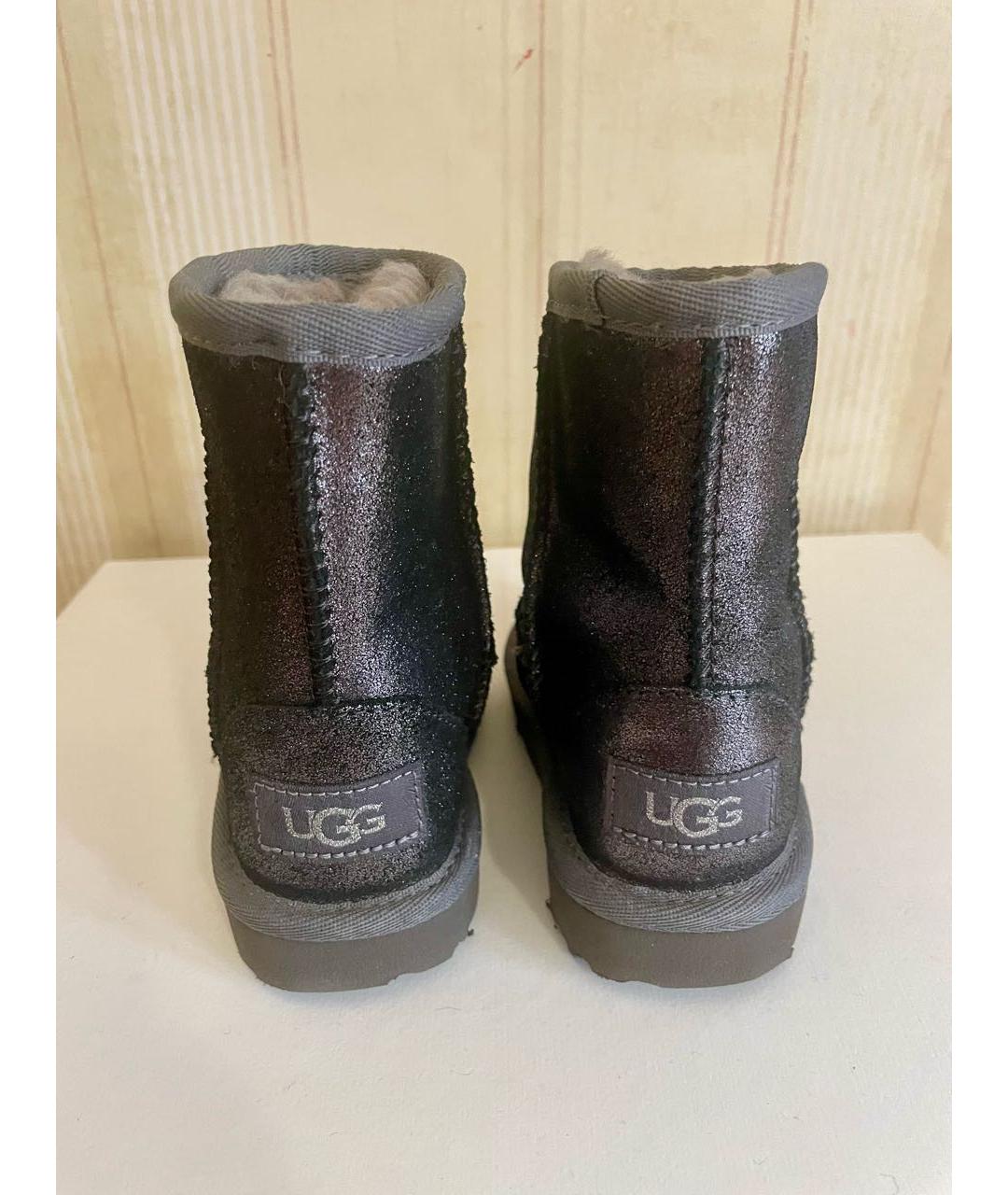 UGG AUSTRALIA KIDS Антрацитовые кожаные сапоги, фото 4