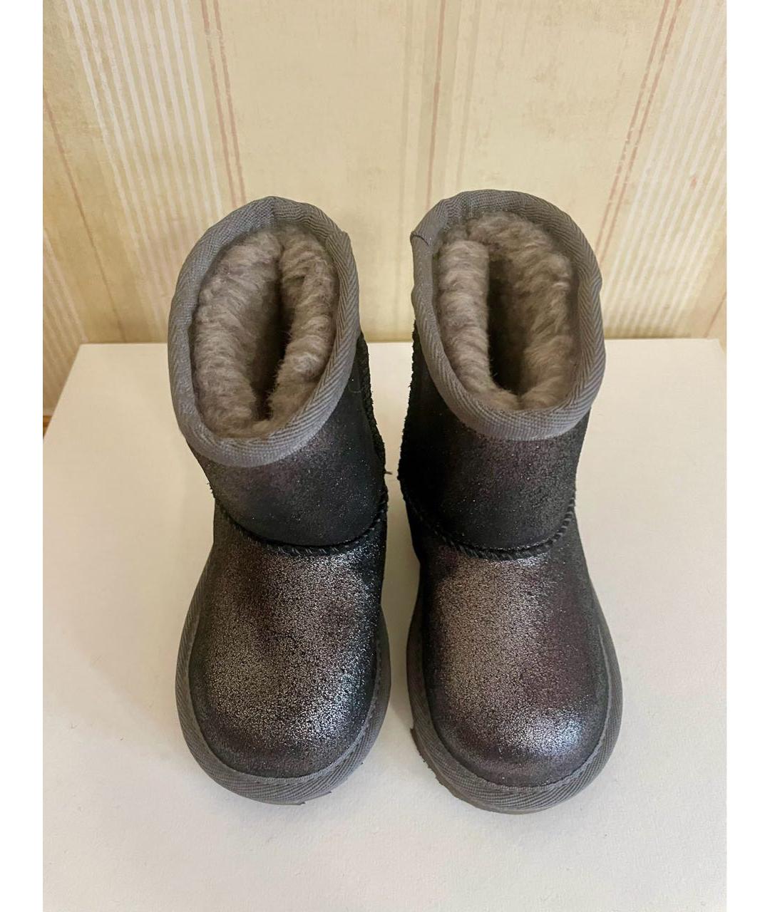 UGG AUSTRALIA KIDS Антрацитовые кожаные сапоги, фото 3