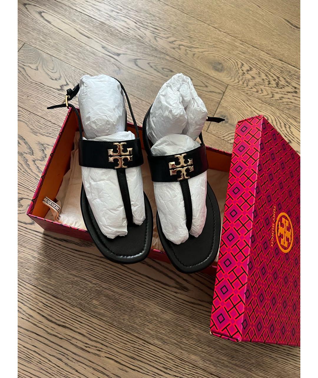 TORY BURCH Черные кожаные босоножки, фото 6