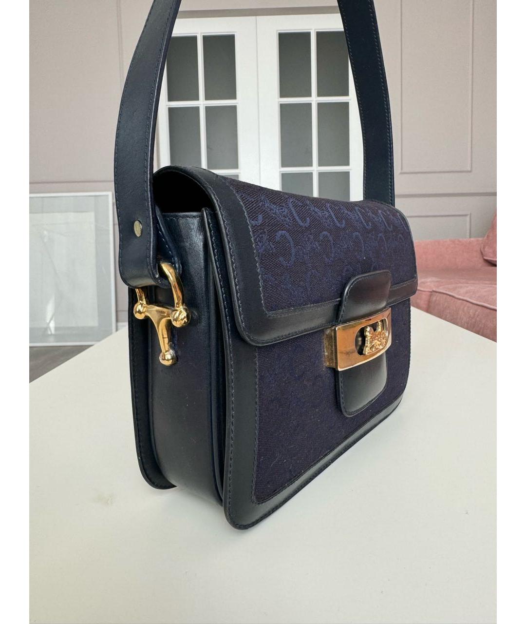 CELINE Темно-синяя кожаная сумка с короткими ручками, фото 2