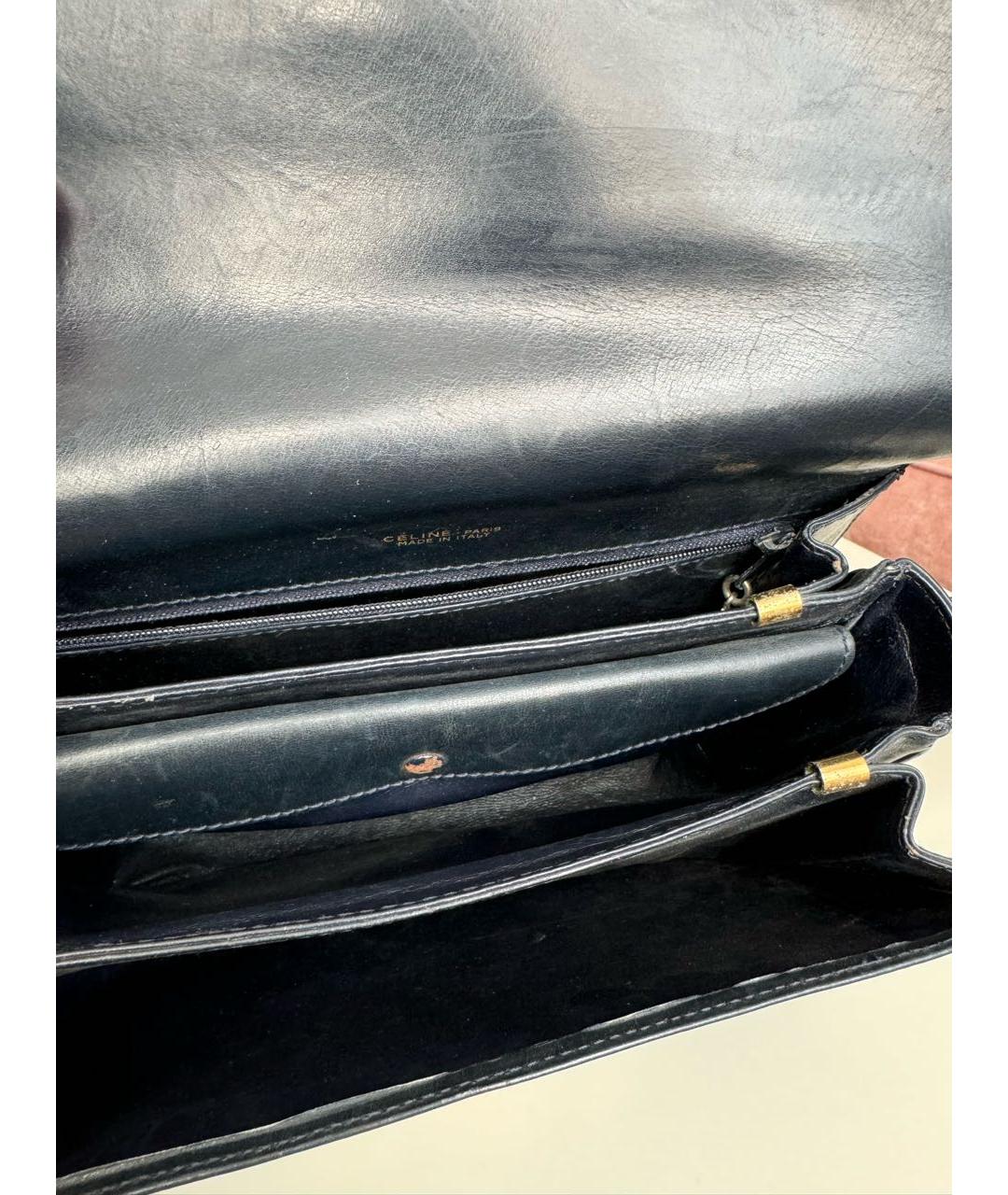 CELINE Темно-синяя кожаная сумка с короткими ручками, фото 4