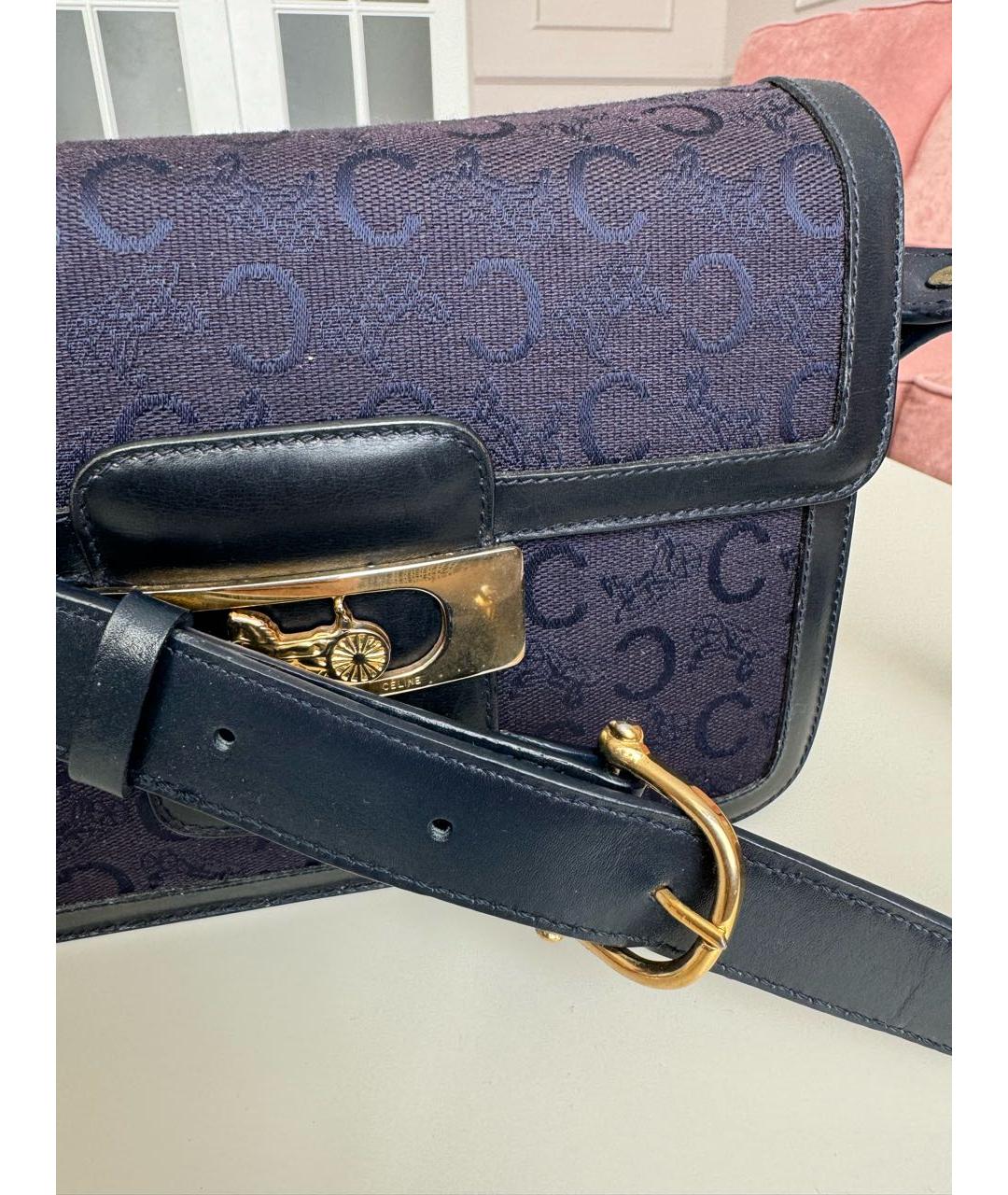 CELINE Темно-синяя кожаная сумка с короткими ручками, фото 8