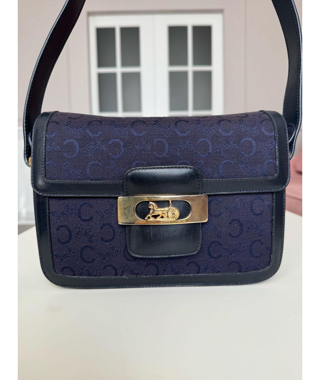 CELINE Темно-синяя кожаная сумка с короткими ручками, фото 9