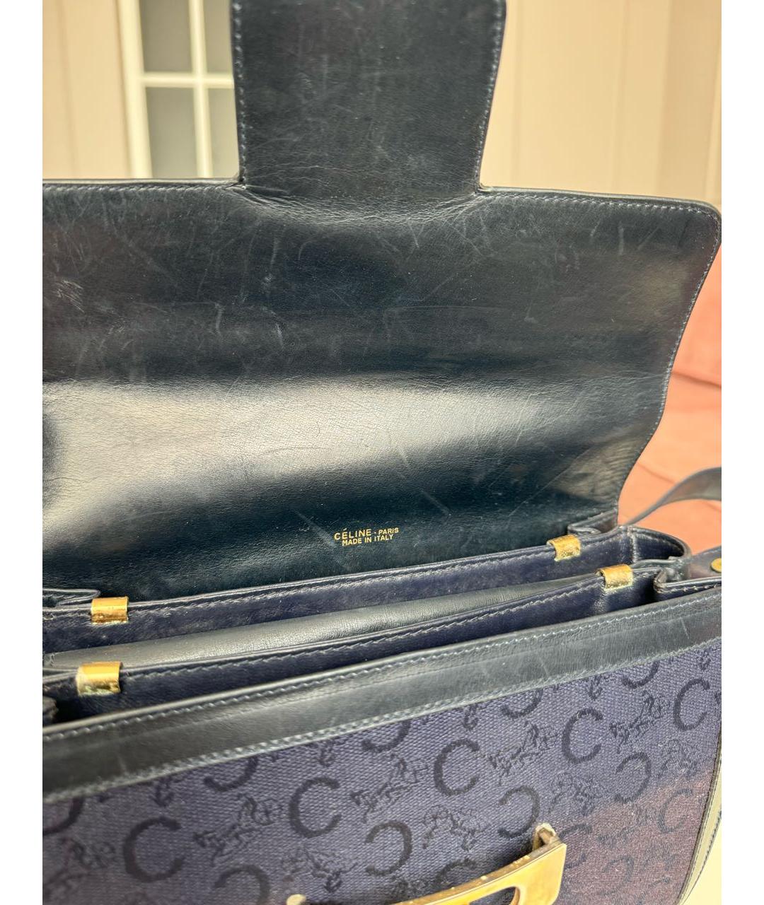 CELINE Темно-синяя кожаная сумка с короткими ручками, фото 5