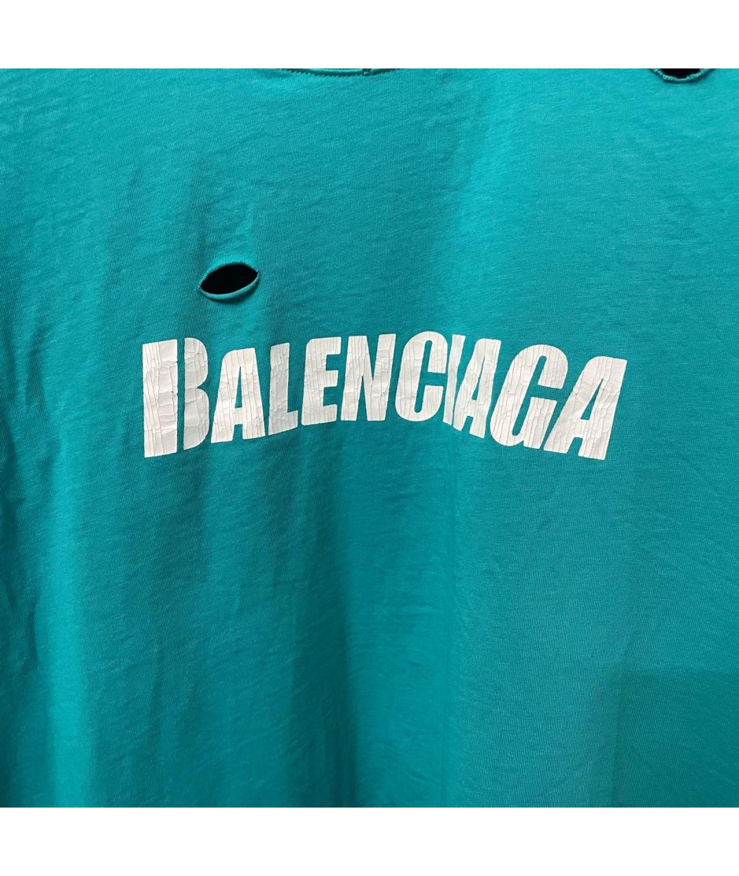 BALENCIAGA Бирюзовая хлопковая футболка, фото 3