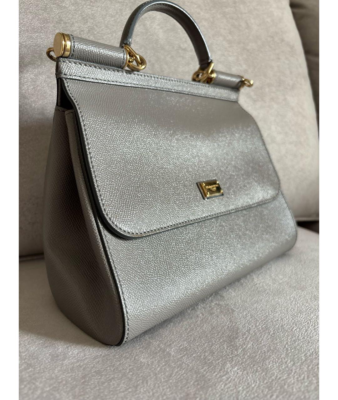 DOLCE&GABBANA Серая кожаная сумка с короткими ручками, фото 2