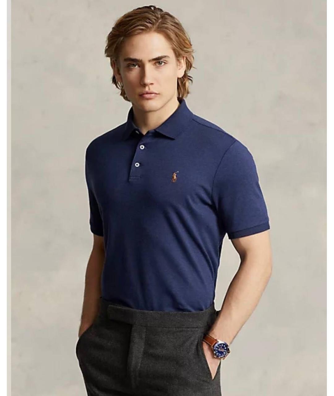 POLO RALPH LAUREN Темно-синее хлопковое поло с коротким рукавом, фото 2