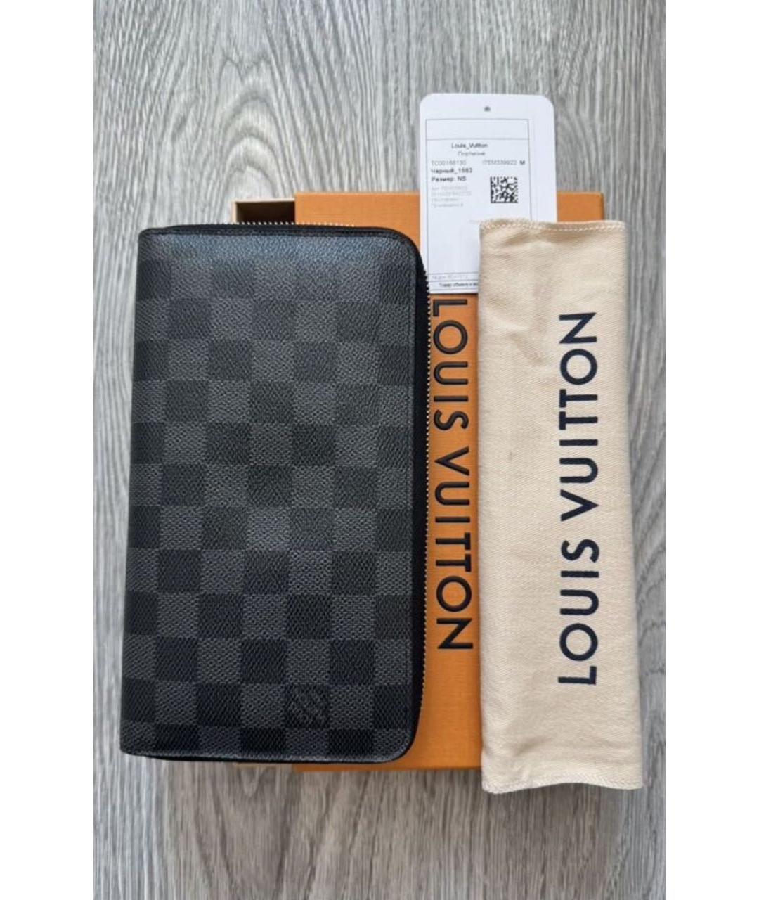 LOUIS VUITTON Черный кожаный кошелек, фото 2