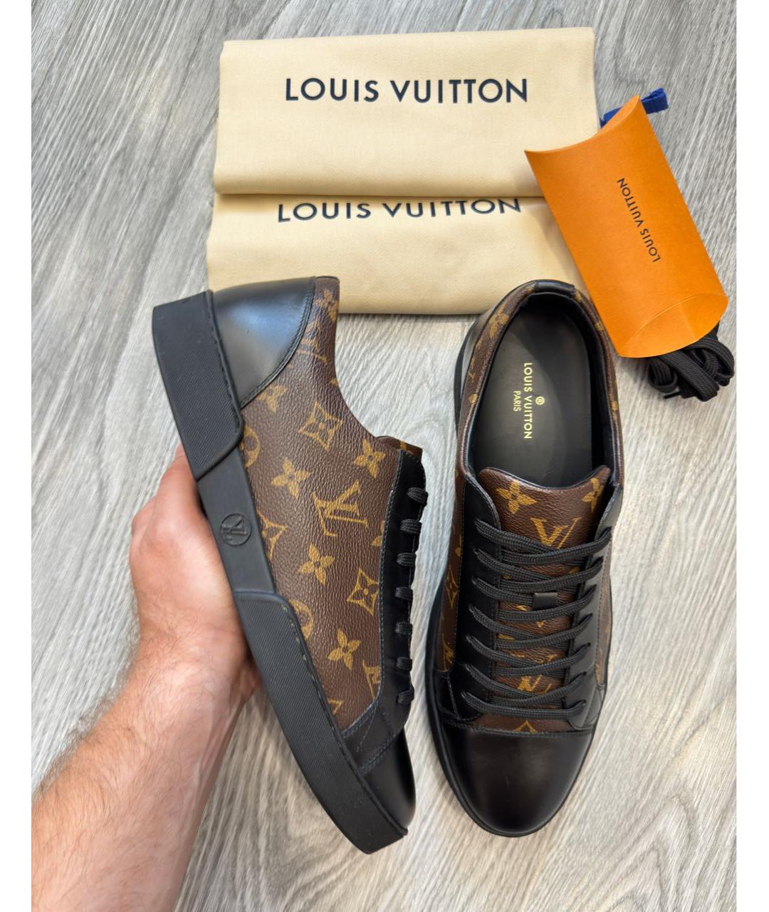 LOUIS VUITTON Коричневые кожаные низкие кроссовки / кеды, фото 9